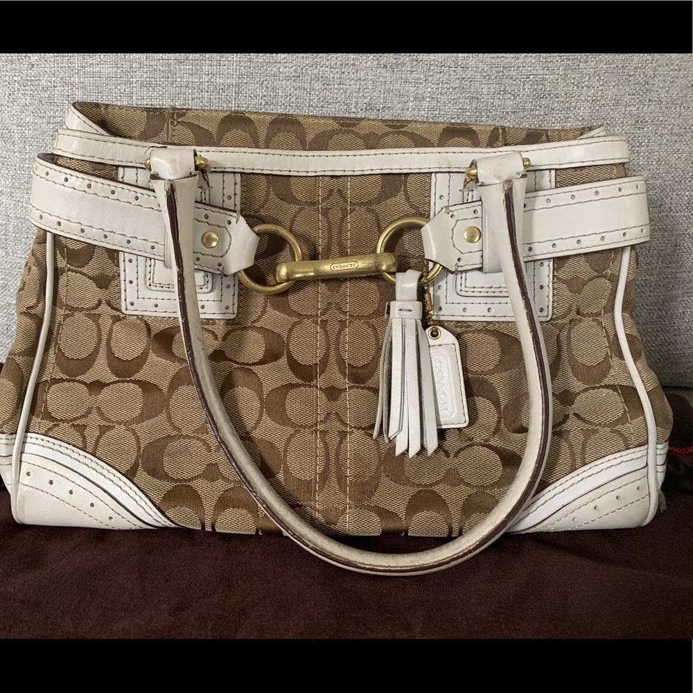 Used White and tan handbag.